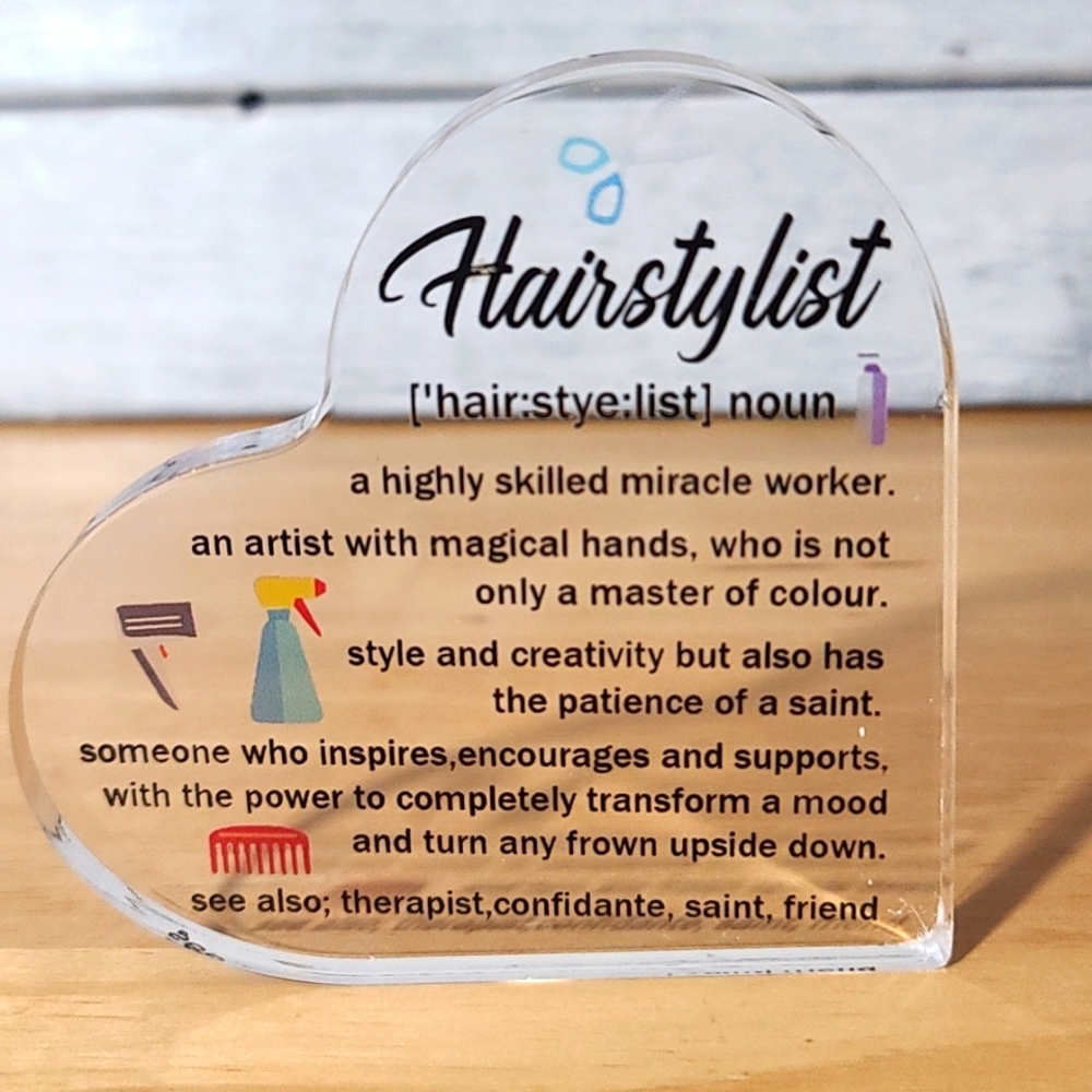 HAIRSTYLIST Sign for stylist, hairdresser Barber. Acrylic clear sign NWT
